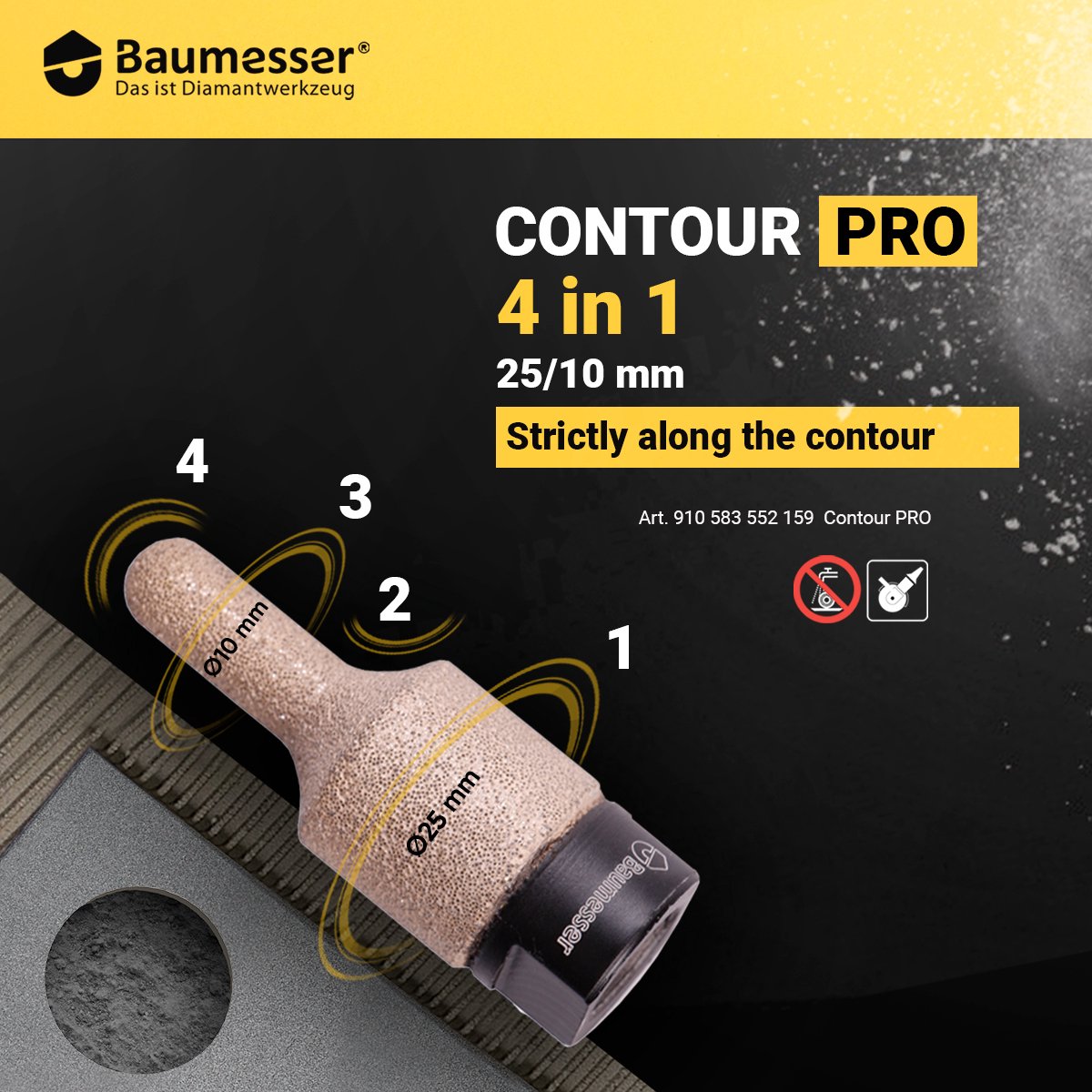 Baumesser Diamant Freesboren GF-V 25/10XM14 CONTOUR PRO, tegelboor