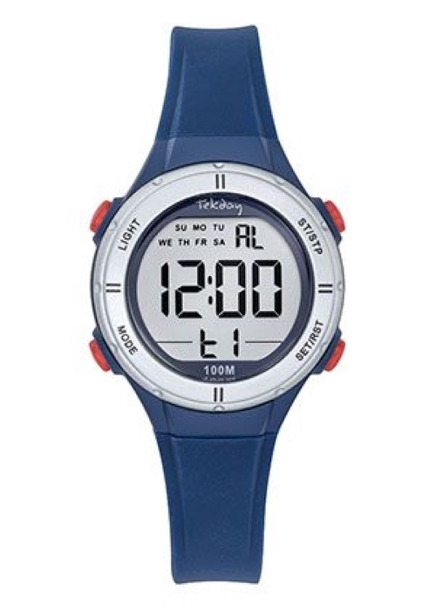 Tekday-Horloge-Unisex-Kinderhorloge-Digitaal-Alarm-Stopwatch-Timer-Datum-Backlight-10ATM waterdicht-Zwemmen-Sporten-32MM-Blauw/Zilver