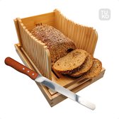 Outil coupe-pain Tuko - Bamboe FSC - Y compris couteau à pain et sacs - Avec bac de récupération - Trancheuse à pain manuelle - Planche à découper le pain - Outil à couper le pain