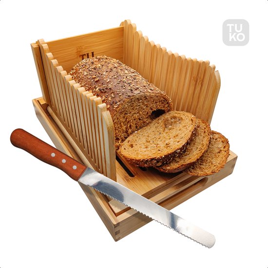 Tuko broodsnijder hulpmiddel - Met opvangbak , broodmes en zakken - FSC  Bamboe -... | bol.com