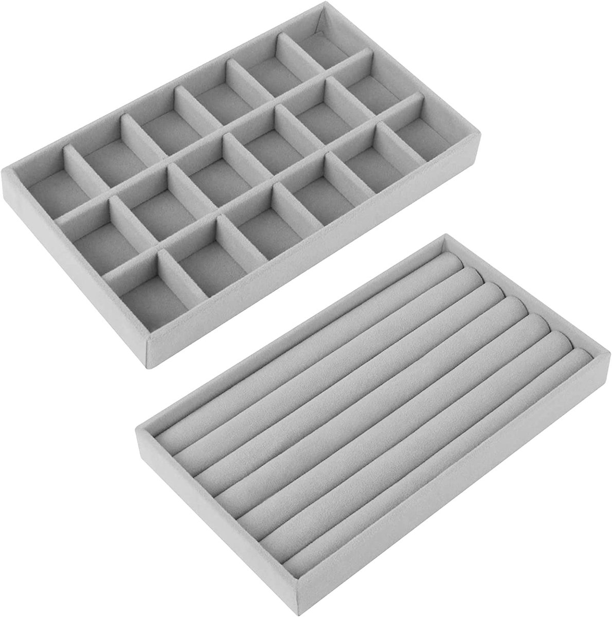 2 stuks sieraden dienbladen organizer, stapelbaar juwelenkistje, opbergdoos voor ringen, oorstekers, broche, armband, ketting, horloge, hanger, ringdisplay, organizer van fluweel, sieradendoos voor dames en meisjes