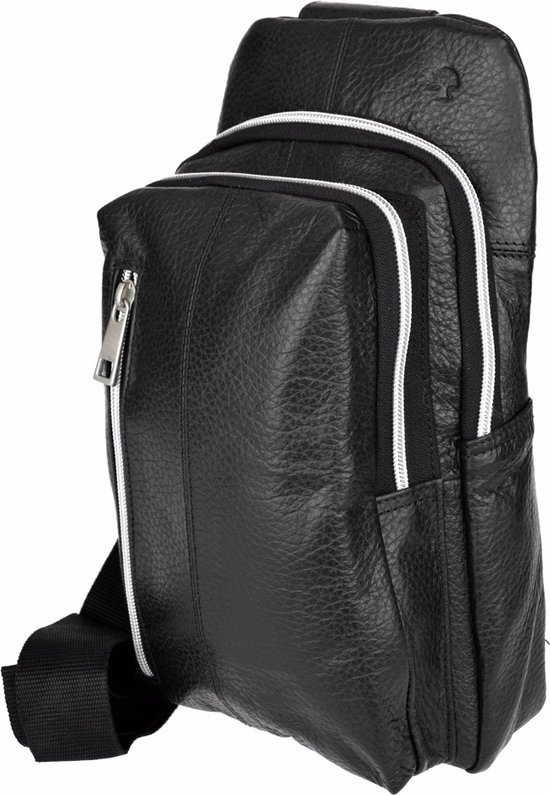 Leren crossbody tas heren zwart - Crossbodytas leer - Nektasje - Herentassen schuin - Rugzak schuine schouderband - Slingbag