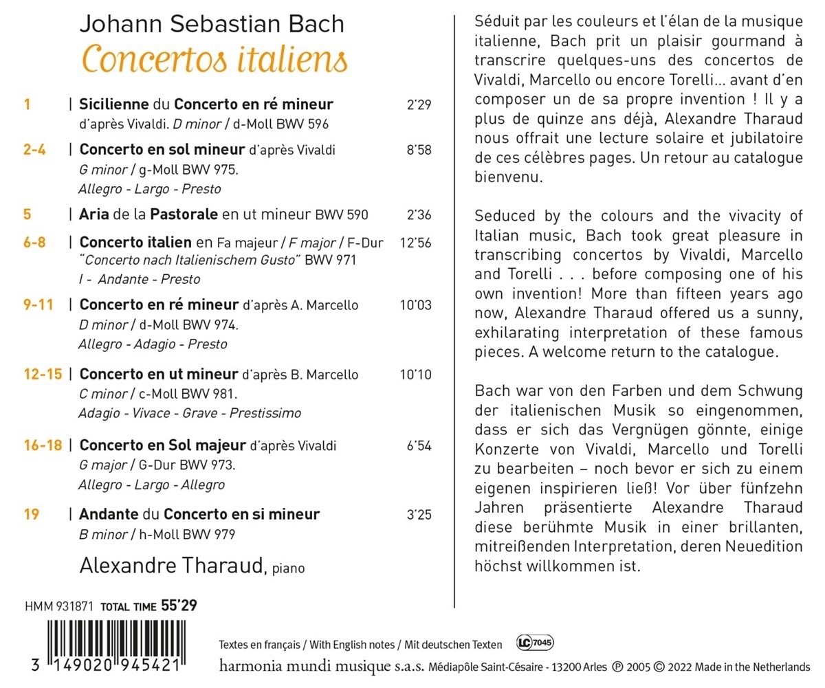 Alexandre Tharaud J S Bach Italian Concertos CD Alexandre 