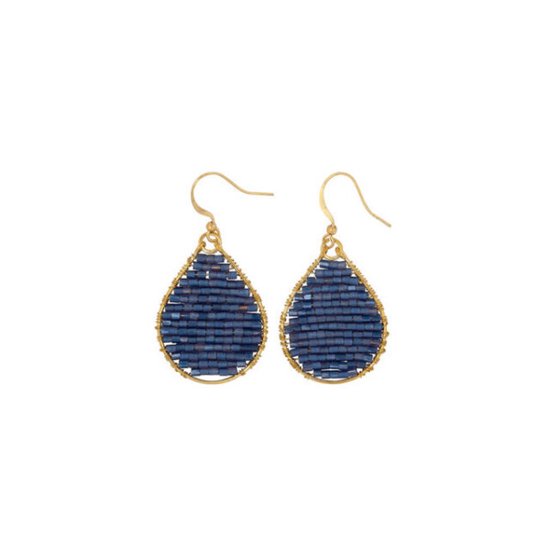 HINTH, Monsoon Indian Beads Blue, Boucles d'oreilles d'oreilles en or faites à la main avec des Perles bleues