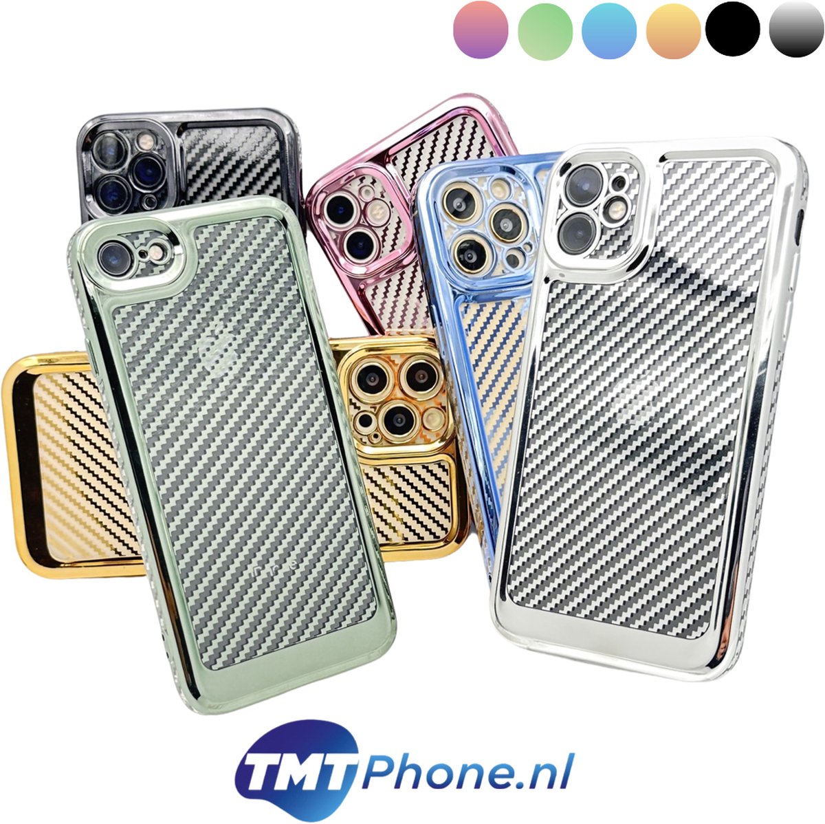 Apple iphone 13 Pro Max Transparant Siliconen Carbon print- Zilver Patroon Case Voor Iphone 13 Pro Max met camera bescherming