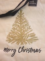 Kersttas - Merry Christmas - linnen tas - home society - creme/zwart/goud