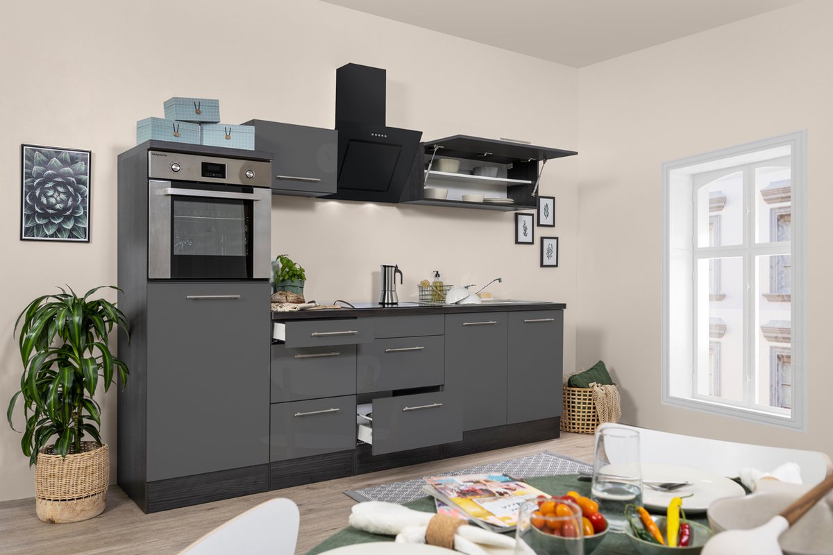Goedkope keuken 270 cm - complete keuken met apparatuur Amanda - Wit/Grijs - soft close -
