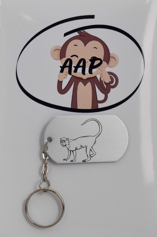 Apen sleutelhanger inclusief kaart – Aap liefhebber cadeau - animals - Leuk kado voor je dieren liefhebber om te geven - 2.9 x 5.4CM