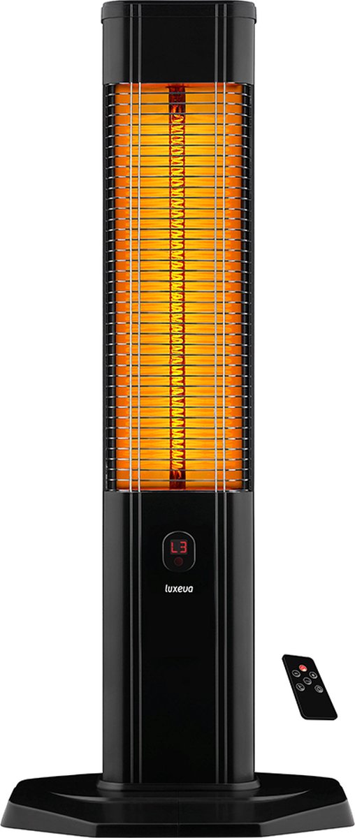 LUXEVA - LXV-2500-VR - Elektrische Terras Verwarming 2500 WATT Heater - Binnen/Buiten - Regenbestendig - Elektrische Kachel - Carbon Infrarood Heater Met Afstandsbediening - Zwart - Instelbare Warmtes - Thermostaat+Timer - Gratis Beschermhoes erbij!