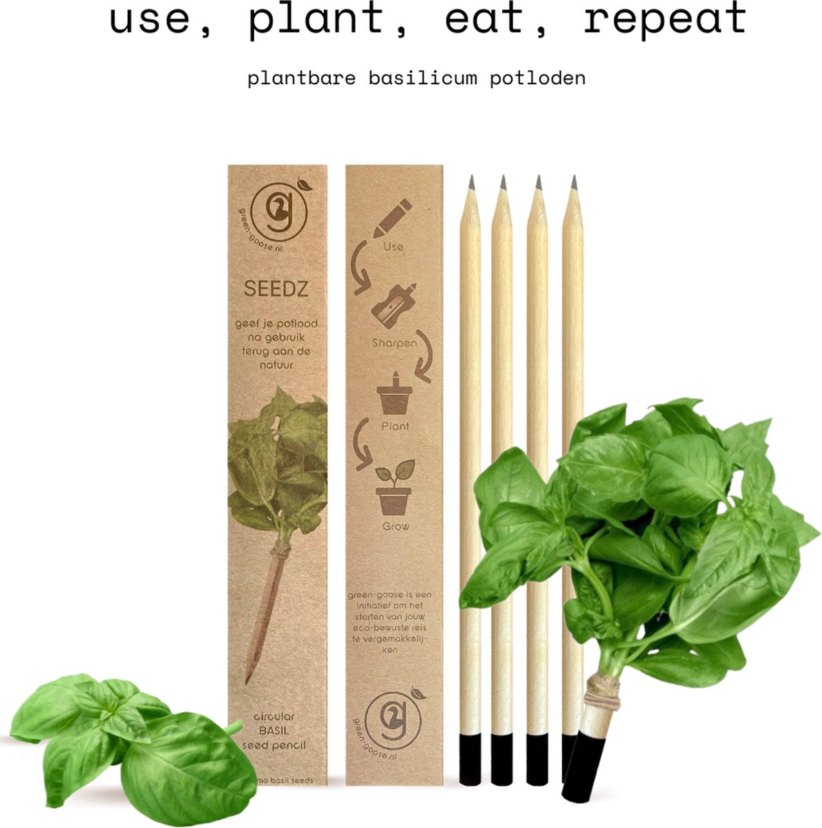 green-goose® Seedz Bloeipotlood | 4 Stuks | Basilicum | Duurzaam en Circulair | USE, PLANT, EAT, REPEAT | Plant een Boom!