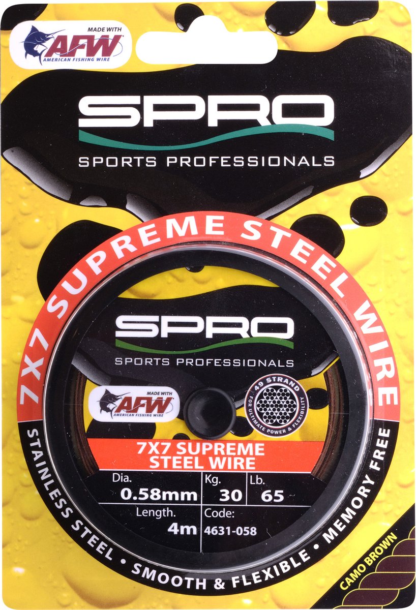 Spro 7x7 AFW Supreme Steel Wire- Onderlijnmateriaal - 0.28mm - 9kg - 4.00m - Bruin