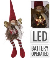 Kersthuisjebestellen - Engel met bungelbenen - LED ster verlichting - H=37cm - Rood - inclusief batterij