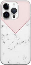 Leuke Telefoonhoesjes - Hoesje geschikt voor iPhone 14 Pro - Marmer roze grijs - Soft case - TPU - Marmer - Roze, Grijs