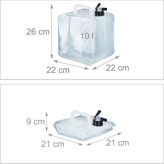 Relaxdays opvouwbare jerrycan set van 4 - 10 l - met kraantje - BPA-vrij - transparant-zwart van Relaxdays — afbeelding 5