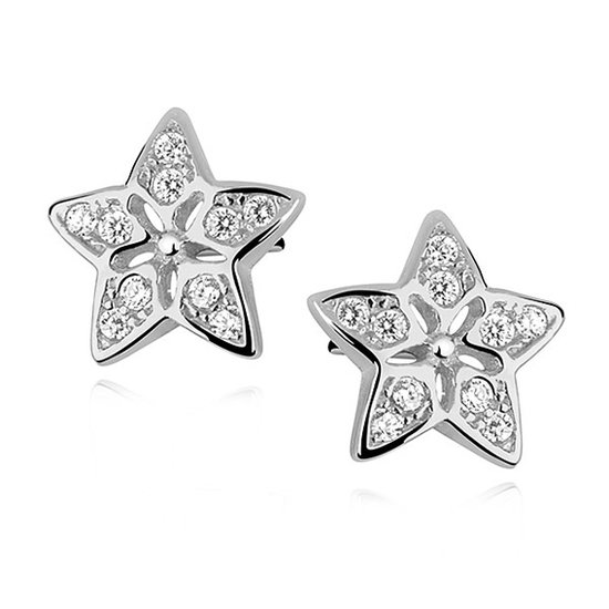 Joy|S - Zilveren ster oorbellen - 8 mm - zirkonia - gehodineerd