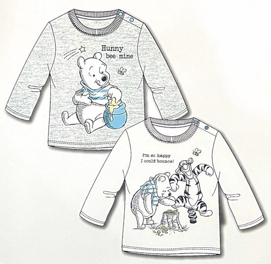 T-shirt à manches longues Disney Baby Winnie l'ourson - Lot de 2 Grijs/ Wit - Taille 80/86