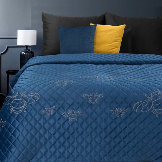 Oneiro’s luxe STELA Type 1 Beddensprei Blauw - 220x240 cm – bedsprei 2 persoons - beige – beddengoed – slaapkamer – spreien – dekens – wonen – slapen