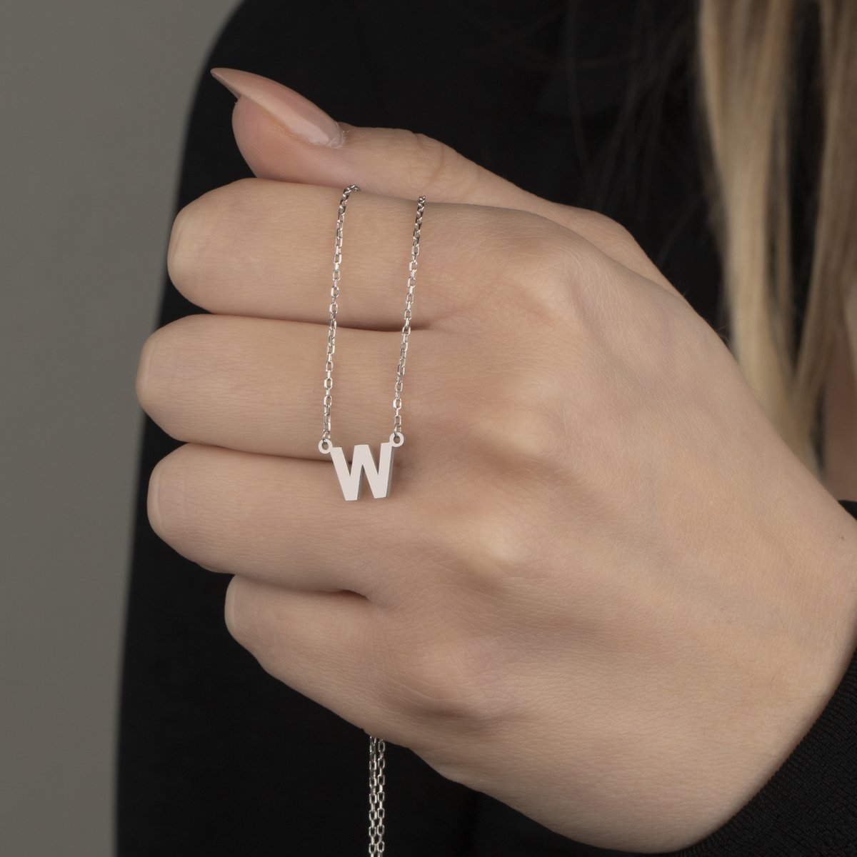 Letterketting W Initial Ketting Zilver (925 sterling) Trendy Minimalistisch Combi Bedel Zilverkleurig Dames Meisje | Cadeau Voor Vrouw
