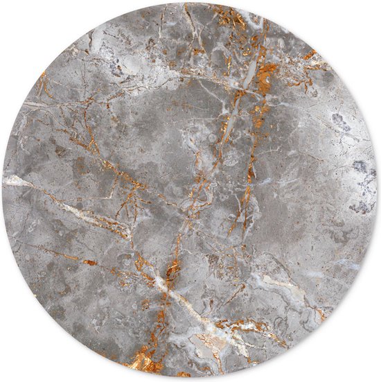 Muurcirkel donkergrijs marmer amber/goud 45 cm  - rond schilderij - wandcirkel