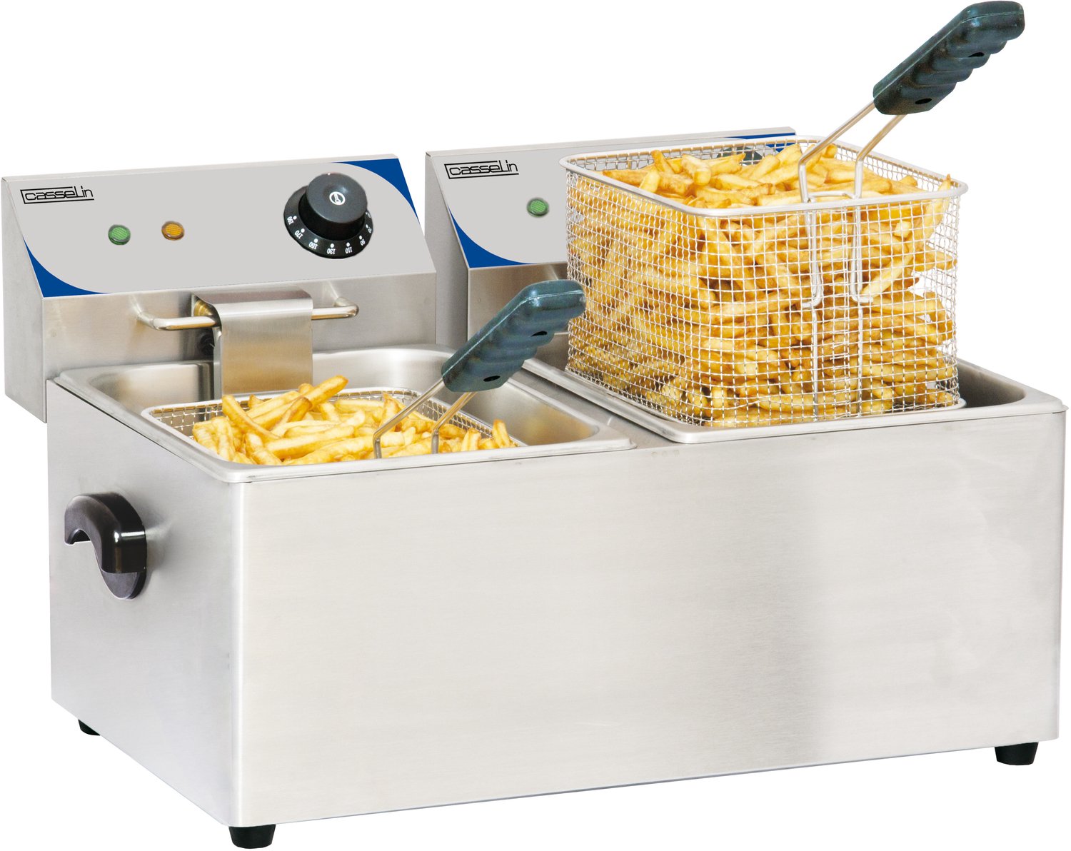 Casselin® Elektrische friteuse 2 x 4 Liter | RVS | 43.5(b) x 40(d) x 31.5(h) cm