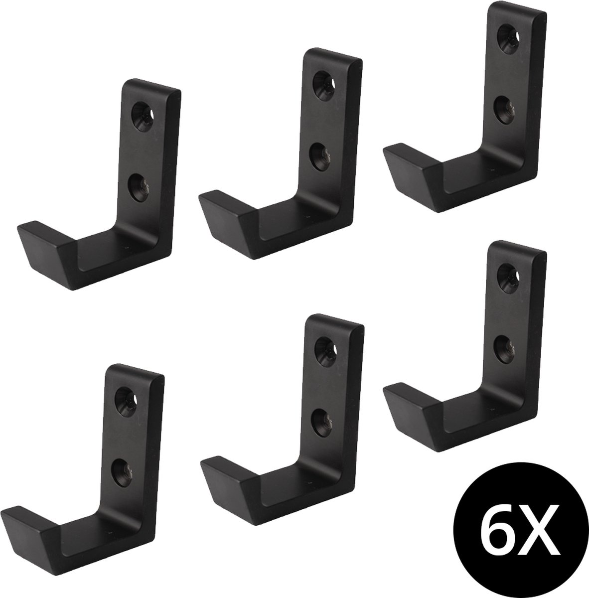 Hermeta Jashaak Enkel Zwart 47x17x41 mm (6 stuks) - Kapstokhaak - Aluminium