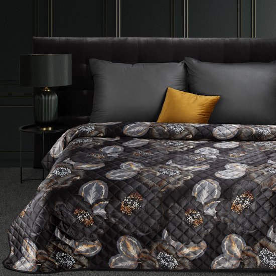Oneiro’s luxe PEONIA Beddensprei Antraciet - 170x210 cm – bedsprei 2 persoons - beige – beddengoed – slaapkamer – spreien – dekens – wonen – slapen