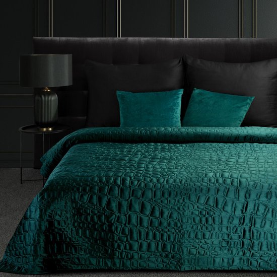Oneiro’s luxe SALVIA Type 7 Beddensprei Turquoise - 220x240 cm – bedsprei 2 persoons - beige – beddengoed – slaapkamer – spreien – dekens – wonen – slapen