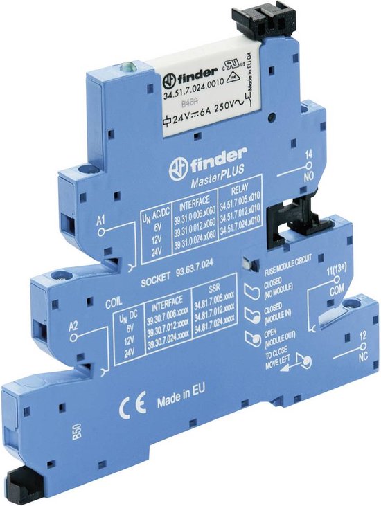 Finder 39.31.0.024.0060 Koppelrelais 24 V/DC, 24 V/AC 6 A 1x wisselcontact 1 stuk(s)