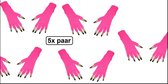 5x Paar vingerloze handschoen fluor roze - Feest festival thema feest party optocht themafeest