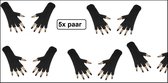5x Paar vingerloze handschoen zwart Milano - Feest festival thema feest party optocht themafeest