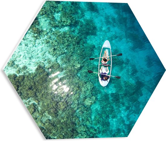 WallClassics - Feuille de mousse PVC Hexagone - Deux personnes dans un bateau dans la mer - 40x34,8 cm Photo sur Hexagone (avec système d'accrochage)