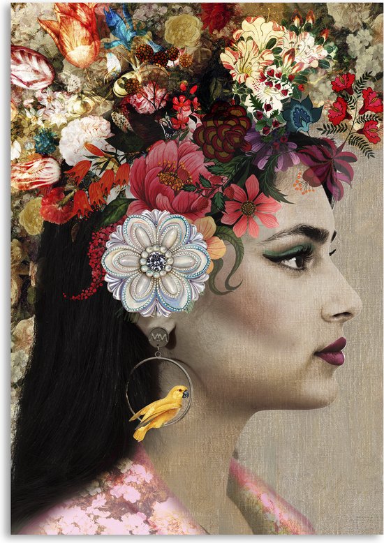 Melli Mello - Head full of flowers - Wall art - 70x100cm - Plexiglas - Woonaccessoire - Wanddecoratie - Kunst - Art - Interieur - Schilderij - Poster