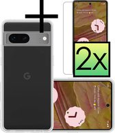 Hoes Geschikt voor Google Pixel 7 Hoesje Cover Siliconen Back Case Hoes Met 2x Screenprotector - Transparant
