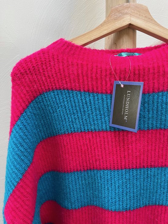 gebouw Springplank robot Lundholm Sweater Dames trui roze blauw gestreept - gebreide truien dames  oversized... | bol.com
