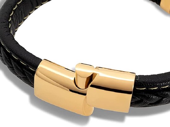 SERASAR Bracelet en Cuir pour Homme avec Manchette [Joy], Noir 17 cm, Idée Cadeau Premium