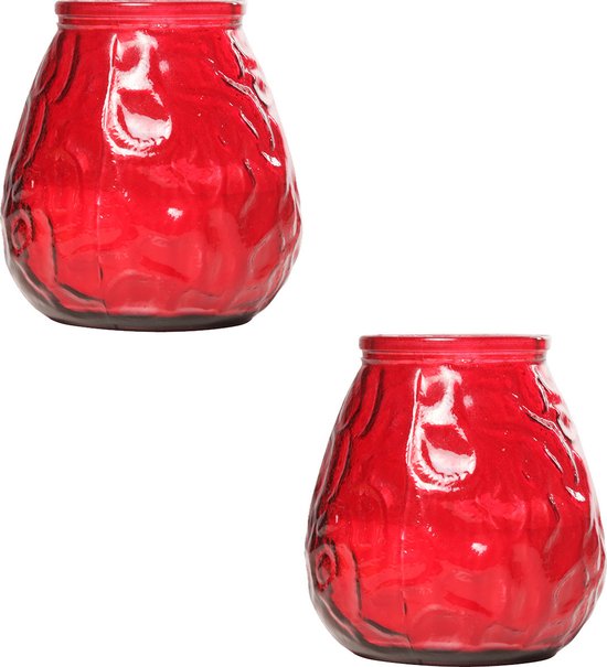 2x Rode lowboy tafelkaarsen 10 cm 40 branduren - Kaars in glazen houder - Horeca/tafel/bistro kaarsen - Tafeldecoratie - Tuinkaarsen