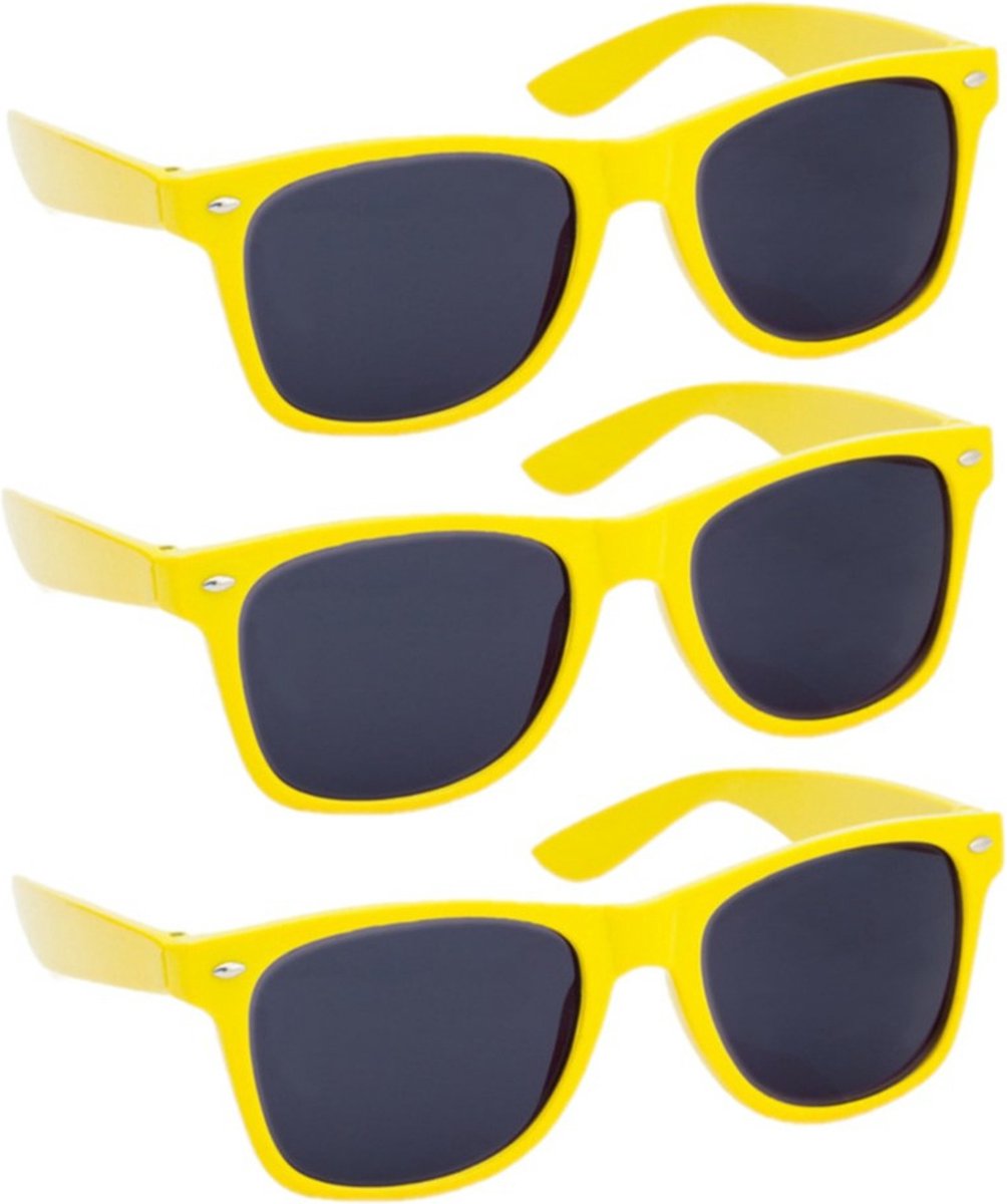 Hippe Party zonnebril - 4x - geel - plastic - UV400 - verkleedbril - carnaval/verkleed