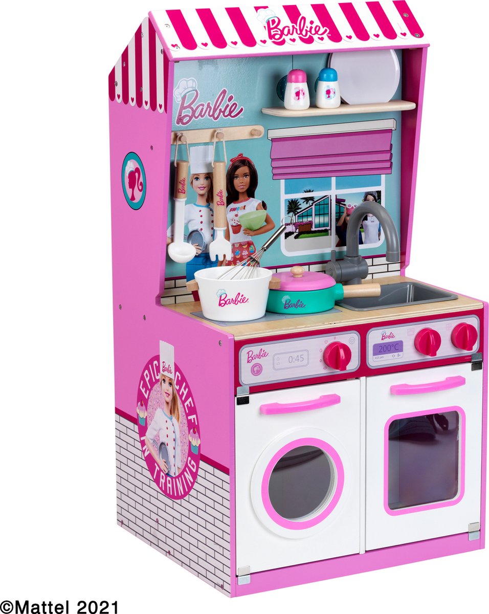 Theo Klein 7312 Barbie cuisine en bois avec maison de poupée intégrée 2 en  1 Je joue à