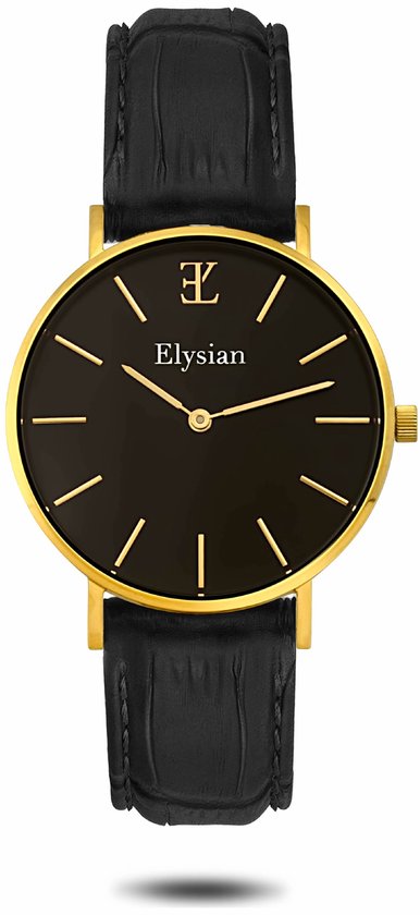 Elysian - Horloge Dames - Gouden - Zwart Croco Leer - Waterdicht - 36mm - Cadeau Voor Vrouw