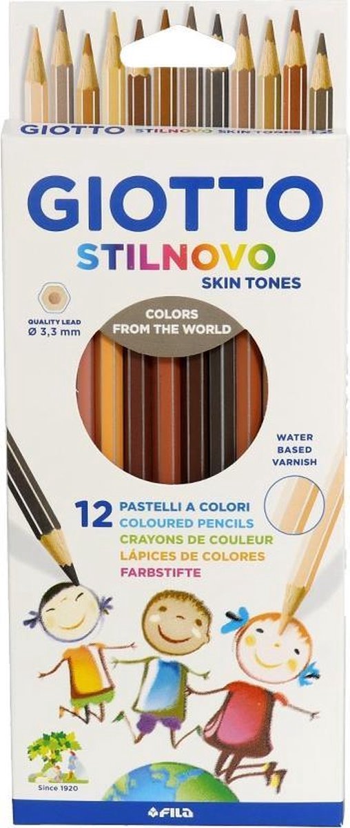 Giotto Kleurpotloden - 12 Potloden - 12 Kleuren - Giotto Stilnovo - Naturel Tinten - Naturel Potloden - Skintones Potloden - Kleurpotloden Huid - van FSC hout - Kleurpotloden - Beige Potloden - Kleuren - Tekenen - Beige Kleuren