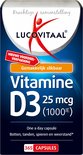 Lucovitaal Vitamine D3 25 mcg (1000 IE) in een verpakking van 365 capsules. Gemakkelijk slikbare capsule voor botten, tanden en weerstand.
