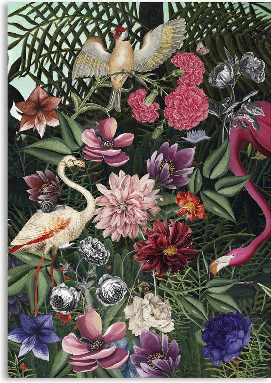 Melli Mello - Bold Jungle - Wall Art - Flamingo & Bloemen - Kleurrijk Kunstwerk - Dibond® of Plexiglas -