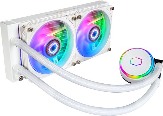 Cooler Master MasterLiquid PL240 Flux White AIO waterkoeler - 2 x 120 mm ARGB fans, 240 mm radiator, Intel: 1700 / 1200 / 2066 / 115X / 2011-3 AMD: AM5 / AM4 / AM3(+) / AM2(+) / TR4