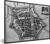Cadre photo avec affiche Zwart Wit- Plan de la ville - Dokkum - Zwart Wit - 80x60 cm - Cadre pour affiche - Plan d'étage