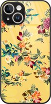 Casimoda® hoesje - Geschikt voor iPhone 14 - Bloemen geel flowers - Luxe Hard Case Zwart - Backcover telefoonhoesje - Geel