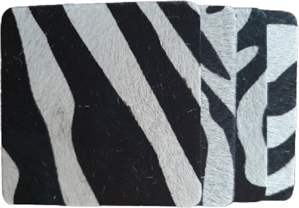 Leren Onderzetters - Set Van 6 Stuks - Zebra Print (koeienhuid) - 100% Leer - Cadeau Tip