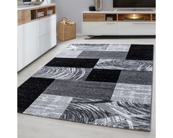 Flycarpets Jaden Modern Vloerkleed Geblokt - Zwart / Grijs - 160x230 cm - Laagpolig Tapijt Woonkamer
