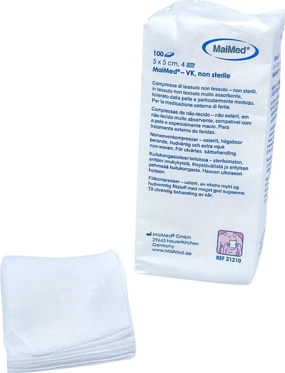 MaiMed non-woven gaascompressen 5cm x 5cm - 100 stuks