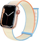 Strap-it Nylon Loop band - Geschikt voor Apple Watch bandje - Series 1/2/3/4/5/6/7/8/9/SE/Ultra (2) - Zacht wit - Nylon bandje met klittenband - Stof iWatch bandje voor maat: 42 mm 44 mm 45 mm 49 mm