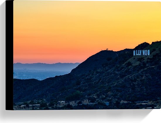 WallClassics - Toile - Panneau Hollywood avec coucher de soleil - 40x30 cm Photo sur toile (Décoration murale sur toile)